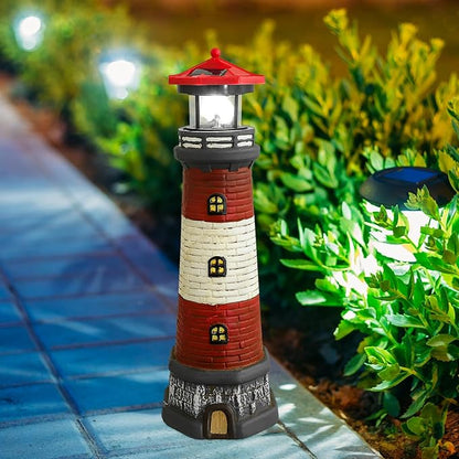 DOITOOL Solar Lighthouse with Rotating LED Lights,15" Tall Waterproof Solar Lighthouse Decoration, Outdoor Lighthouse Lamp Towers Lighthouse Statue, Decorative LED Lamp for Garden Landscape Yard