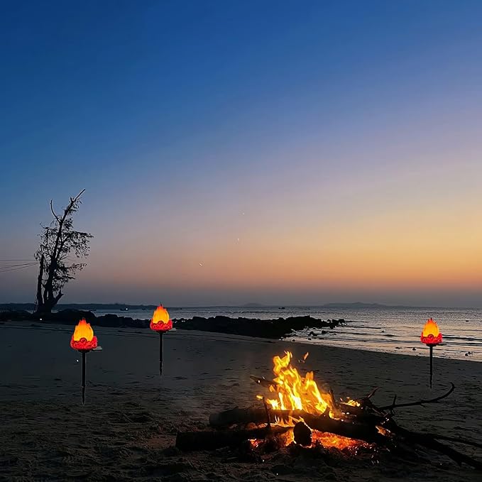 Solar Lights Outdoor，Flame-Shaped Waterproof Auto On/Off Solar Christmas Lights for Balcony, Terrace, Lawn, Courtyard, Garden, Beach. (Short)