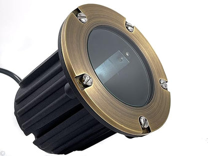 LED Low Voltage Landscape Lighting Well Lights 173 - Solid Brass In Ground Lights for Outside, Long Lasting Home and Garden 12 Volt Landscape Lighting with Ground Spake & Connectors (Without Bulb)