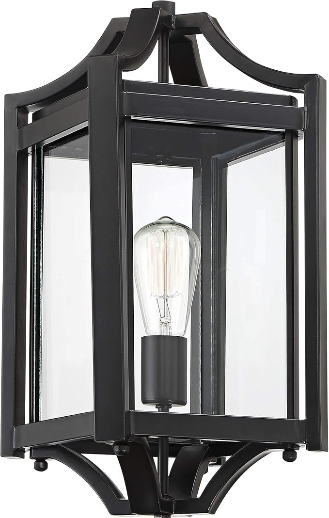 Franklin Iron Works Rockford Collection Rustic Farmhouse Outdoor Post Light Fixture Black Iron 20 1/4" Clear | Lumora