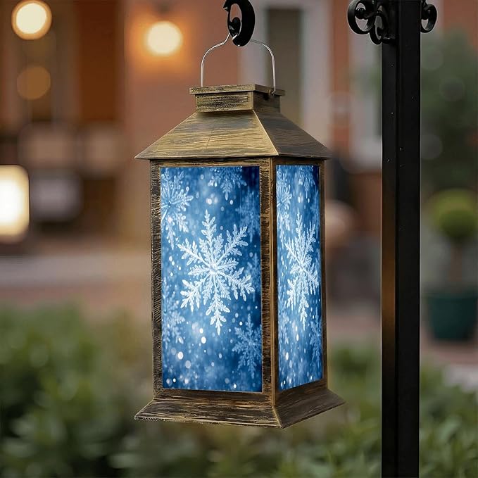 Solar Lantern Outdoor Waterproof Delicate Snowflakes Frosted Winter Garden Decor LED Solar Lights Hanging/Tabletop Lamp Gifts for Women Mom for Outside Yard Patio