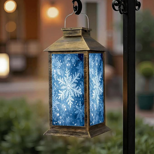 Solar Lantern Outdoor Waterproof Delicate Snowflakes Frosted Winter Garden Decor LED Solar Lights Hanging/Tabletop Lamp Gifts for Women Mom for Outside Yard Patio