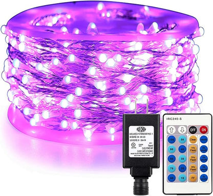 RUICHEN Dimmable Purple Fairy Lights Plug in, Waterproof Silver Wire 165 Ft 500 LED Starry String Lights with Remote for Christmas Halloween Party Bedroom Patio Garden