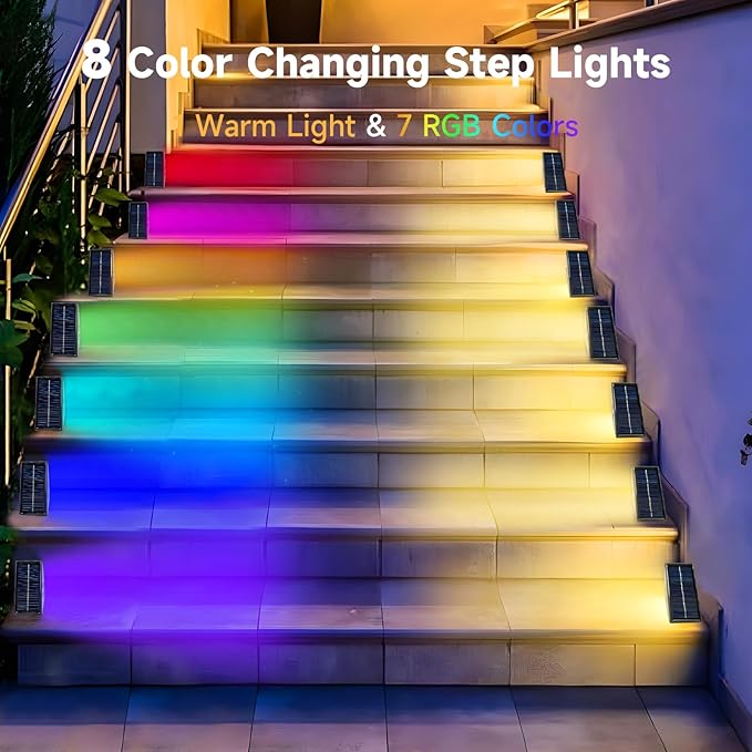 GEEKHOM Solar Stair Waterproof Motion Lights: 2 Lighting Modes Warm White & RGB for Garden Porch Pathway Pool | Lumora