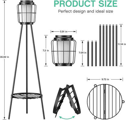 MXwcy 2 Pack Solar Lights Outdoor with Plant Stands - Solar Floor Lamp & Street Lights with Metal Tripod - Patio Decor for Garden, Yard, Pathway, Driveway, Porch