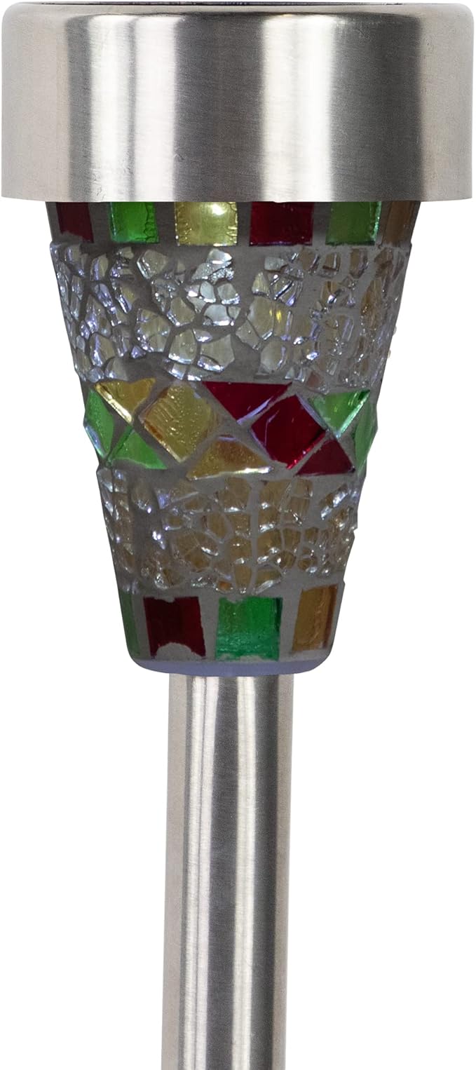 Northlight Set of 3 Red Mosaic Stained Glass Solar Powered LED Pathway Markers, 15.5"