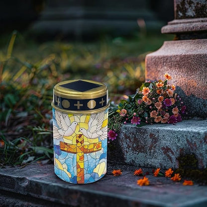 Cemetery Solar Lights for Grave, Pigeon Cross Sun Pattern Outdoor Decor, Outdoor Garden Waterproof Path Lights for Night Outside