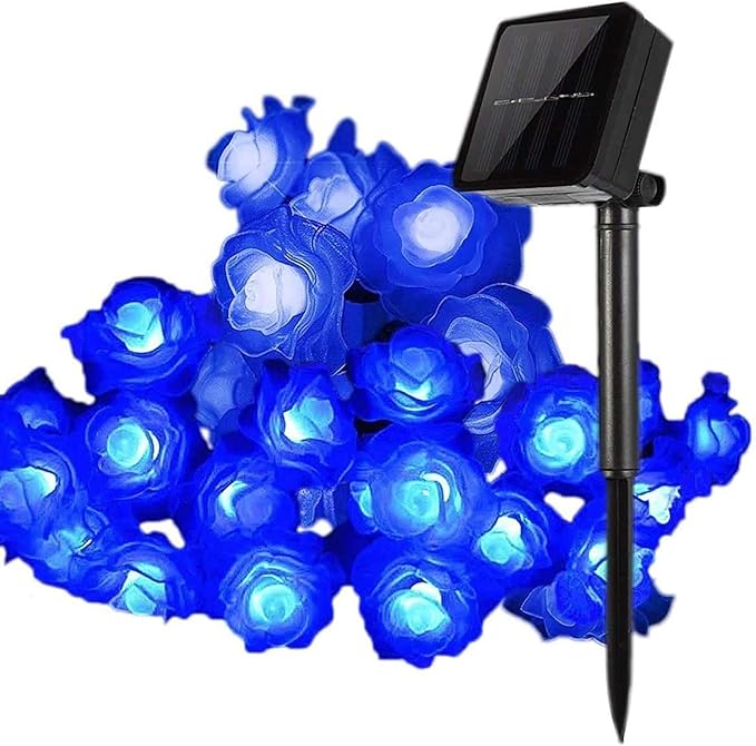 Solar Heart Lights, Outdoor Heart Lights 30LED 19.7ft with 8 Mode Working Lighting Waterproof for Christmas Tree Party Wedding Garden Decorate (Rose-Blue)