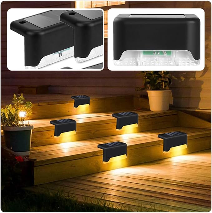 5pcs Solar LED Stair Lights Waterproof Outdoor Garden Deck Lights Warm White Black Shell for Yard Corridor and Patio | Lumora