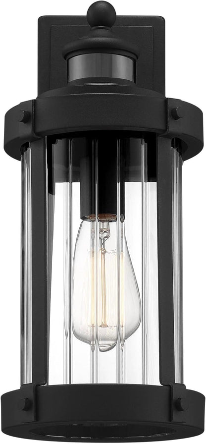 John Timberland Stan Modern Industrial Outdoor Wall Light Fixture Textured Black Metal 15" Clear Ribbed Glass for Exterior House Porch Patio Outside Deck Garage Yard Front Door Garden Home