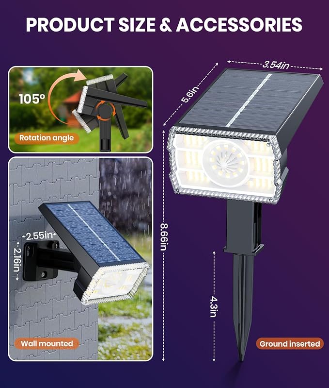 1 Pack Solar Outdoor Lights Waterproof IP67,Spotlights 6 Colors Changing+10 Lighting Modes Christmas Easter Solar | Lumora