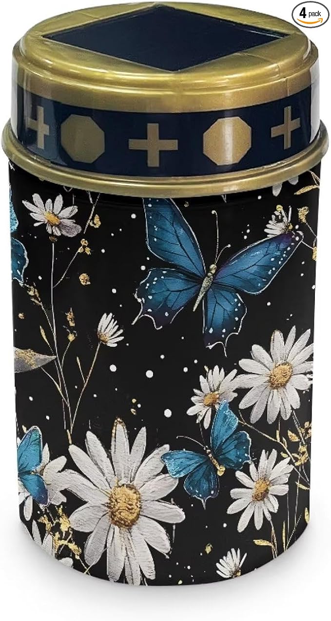 HUGS IDEA Blue Butterfly Angel Garden Ornaments Daisy Solar-Powered Grave Lights Waterproof Memorial Lanterns for Cemeteries, Patios Lumiere Solaire Pour Tombeau