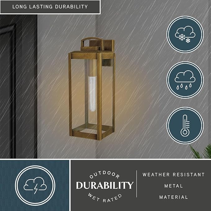 VAXCEL Kinzie Outdoor Porch Light, 6" W x 16.75" H Gold Brass Outdoor Lantern, Modern Dusk to Dawn Wall Light for | Lumora