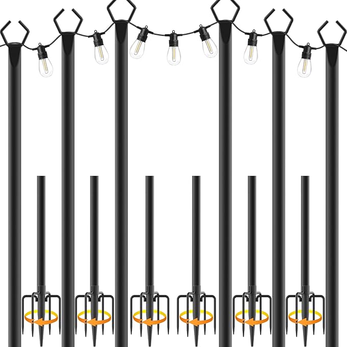 6 Pack String Light Poles,Metal Poles for Hanging Outdoor Light Strings,6 Pack 10 FT Light Poles Stand for Outside | Lumora