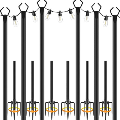 6 Pack String Light Poles,Metal Poles for Hanging Outdoor Light Strings,6 Pack 10 FT Light Poles Stand for Outside Garden,Patio,Wedding,Backyard,Deck,Party