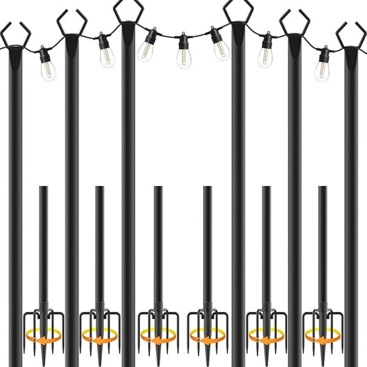 6 Pack String Light Poles,Metal Poles for Hanging Outdoor Light Strings,6 Pack 10 FT Light Poles Stand for Outside Garden,Patio,Wedding,Backyard,Deck,Party