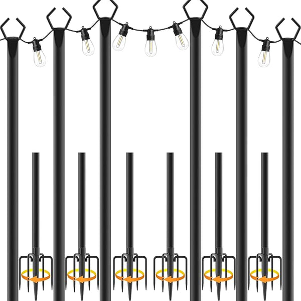 6 Pack String Light Poles,Metal Poles for Hanging Outdoor Light Strings,6 Pack 10 FT Light Poles Stand for Outside | Lumora