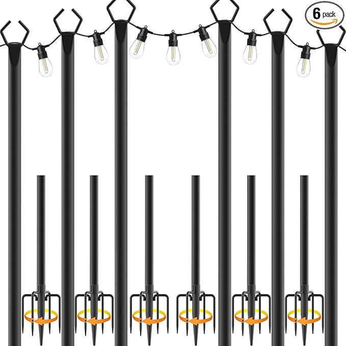 6 Pack 10 ft Heavy Duty Metal String Light Poles Adjustable Outdoor Lighting Stand for Patio,Backyard,Garden,Party | Lumora