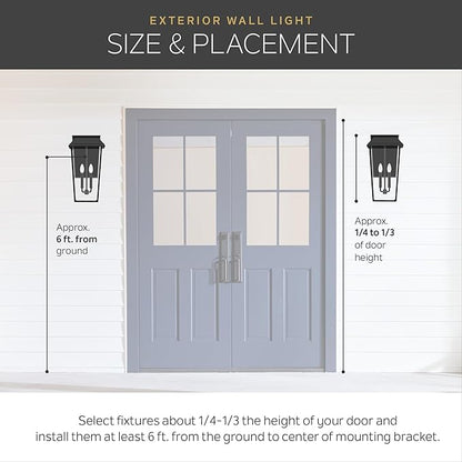 Kichler 20" Capanna 1-Light Extra-Large Wall Light with Clear Water Glass in Textured Black, for Porch, Patio, Garage, Front Door, (20" x 10.75"), 49928BKT