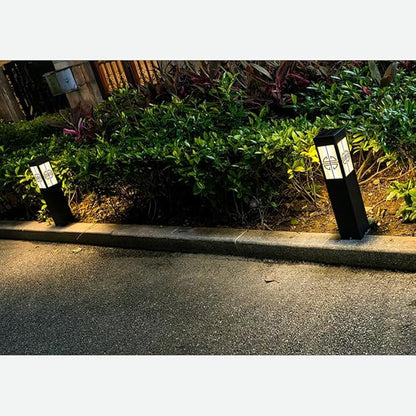 Solar Garden Path Lights Square Black Metal Pathway Lights Chinese Style Glass Bollard Lantern Dimming Landscape Lighting Fixture for Lawn Front/Back Door Balcony