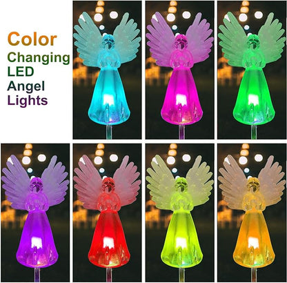 4 Pack Solar Angel Lights Outdoor Decor, Decorative Color Changing Waterproof LED Angel Stake Lights for Cemetery Grave Garden Patio Yard Art Lawn Decoration, Grave Markers, Memorial Gifts