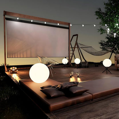 Lightdot Outdoor Floor Lamp, 12-Inch LED Ball Light with Milky White Waterproof Shade - 10W 3000K Corn Globe Floor Lamps with Stable Black Tripod Base, for Patio Garden Living Room, Bedroom, Plug&Play