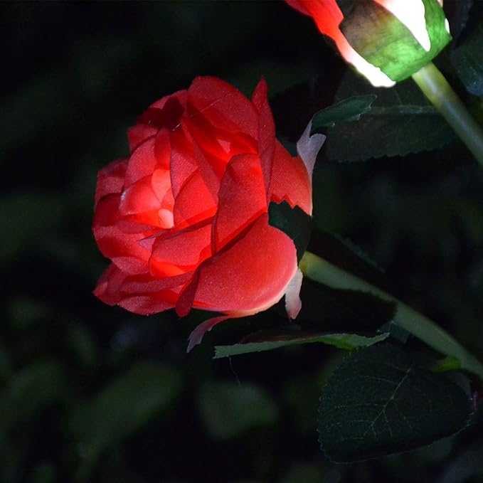 Homeleo [Upgraded 6 Flowers] Garden Solar Decorative Lights, Outdoor Waterproof Realistic Artificial Rose Flowers for Backyard Pathway Porch Step Memorial Cemetery Gravesite Decor, Red