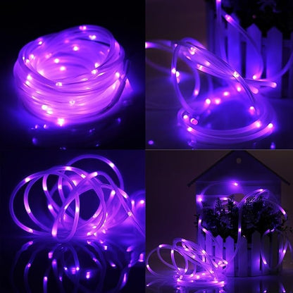 Solar Rope Lights, 23ft 50LED Waterproof Copper Tube Wire String Lights for Garden,Yard, Path, Fence, Stairs, Backyard, Patio Decorative (Purple)
