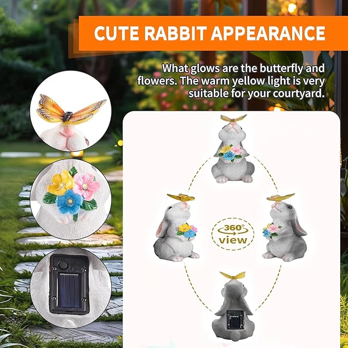 Solar Rabbit Decor for Easter Gifts with Waterproof Outdoor Bunny Lights Lawn Ornaments Bunny Statue Gifts for Garden for Yard Patio Home Decorations.