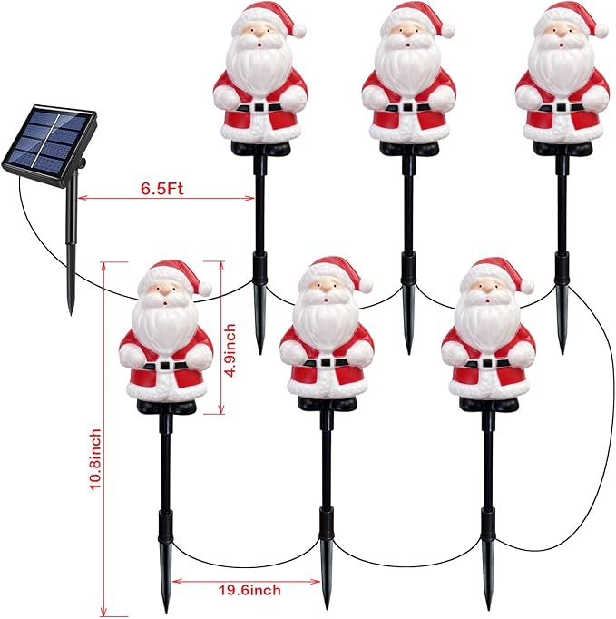 Upgraded 6-Pack Solar Christmas Garden Stake Lights, Outdoor Waterproof Solar Santa Claus Stake Christmas Pathway Lights for Garden Decorations Lawn Pathway Patio (8 Modes)