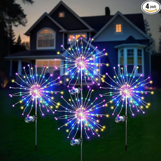 Anordsem Solar Lights Outdoor Waterproof: 4 Pack Garden Light - Bendable Copper Wire with 120 LED Firework Beads - DIY Colorful Fun Decoration for Yard Patio - Twinkle Sparkler Gifts for Women Wife