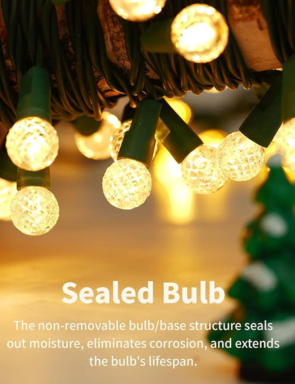BOHON Warm White Christmas Lights 17FT 50 LED Faceted G15 Globe String Lights Outdoor Plug in Commercial Lighting Grade Tree Decorations for Indoor Xmas Decor, Green Wire, Waterproof