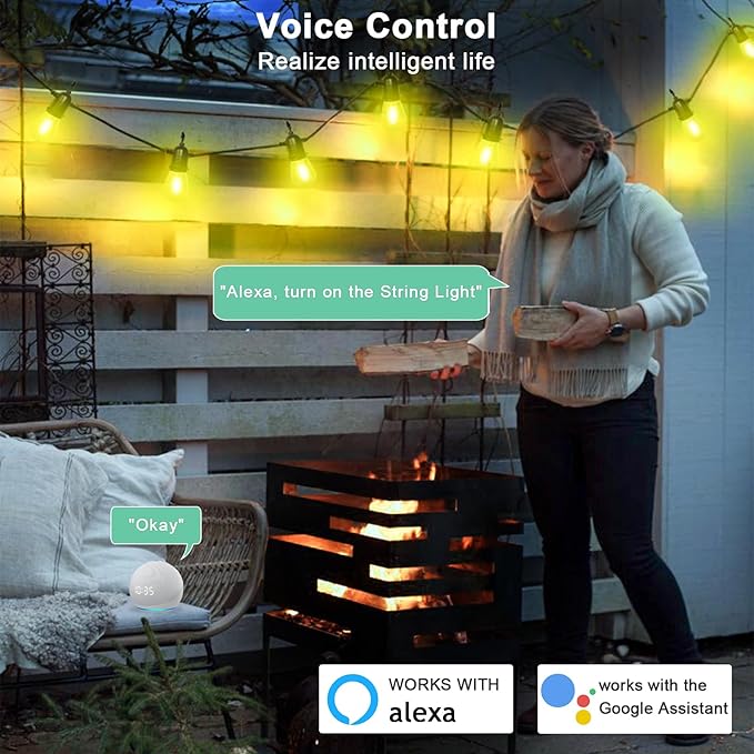 96FT Outdoor String Lights, DIY Infinite Colors, Music Sync Dimmable, WiFi Alexa/Google Assistant Compatible | Lumora