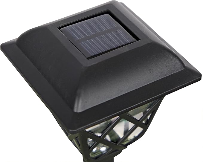 Alpine Corporation 16"H Solar Criss Cross Pathway LED Lights, Weather-Resistant Dusk and Dawn Automatic Light Sensor for Garden Landscapes, Black, Set of 4