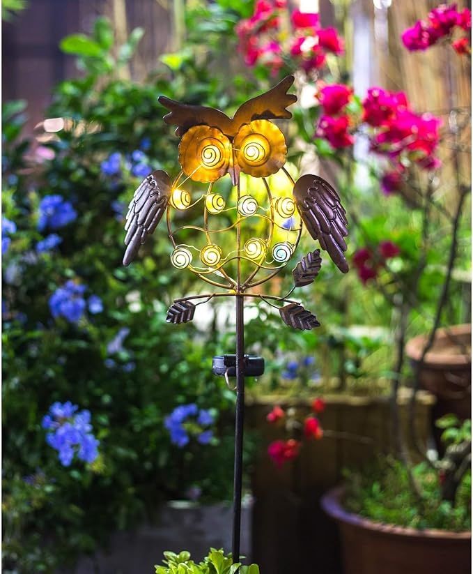 TAKE ME Owl Garden Solar Lights Outdoor, Solar Powered Stake Lights Chrismas Gifts Garden Gifts Mom Wife Grandma - Metal OWL LED Decorative for Walkway,Pathway,Yard,Lawn (Bronze)