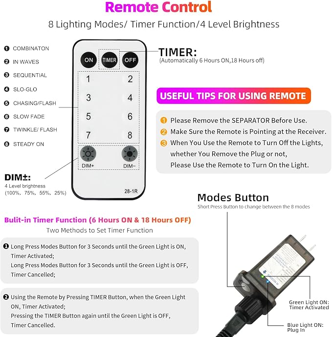 Tcamp 164FT 500 LED Orange Purple Halloween Lights outdoor Indoor, 8 Modes Christmas Tree Lights with Remote Timer Memory, Green Wire Starry Fairy String Light for Halloween decorations(Purple Orange)