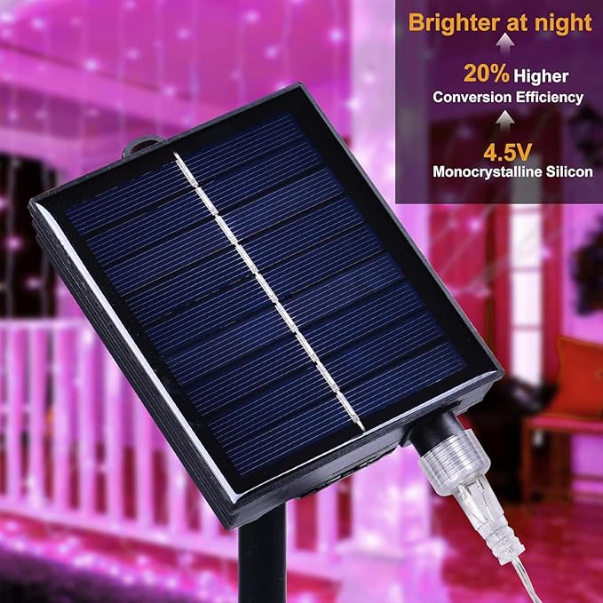 300LED Solar Curtain Lights - Outdoor Indoor Waterproof Fairy String Lights, Twinkle 8 Modes Christmas Decoration for Home Garden Patio Wedding Party (Pink)