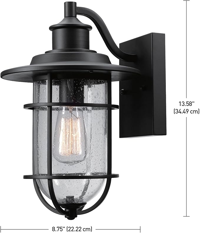 GLOBE Electric 44094 1-Light Outdoor/Indoor Wall Sconce, Black Finish, Seeded Glass Shade, Coastal Modern Design | Lumora