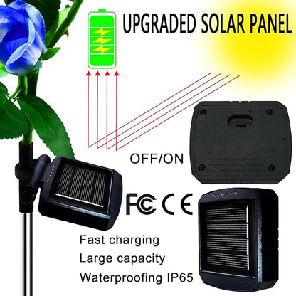 Upgraded 4 Pack White Outdoor Solar Powered 7 Rose Flowers Garden Stake Light, LED Solar Powered Light Decorative Flower Lamp, Waterproof Solar Decorative Light for Garden Yard Patio Pathway Light