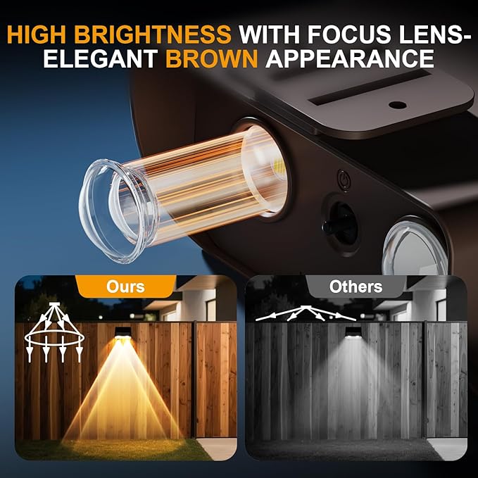 Super Long Lasting Solar Fence Lights Outdoor,Deck Lights Waterproof,Perfect for Winter and Rainy Days,Dusk to Dawn High Brightness Solar Lighting for Wall,Step,Yard,Patio,Backyard(12 Pack,Brown)