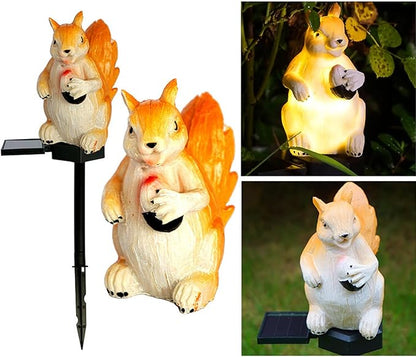 Solar Lights Outdoor, Decorative Animal & Flower Shaped Landscape Lights with Warm/Colorful LED, Auto On/Off Waterproof Solar Powered Decor for Yard Lawn Patio Gift Idea (Warm-Squirrel-1Pack)