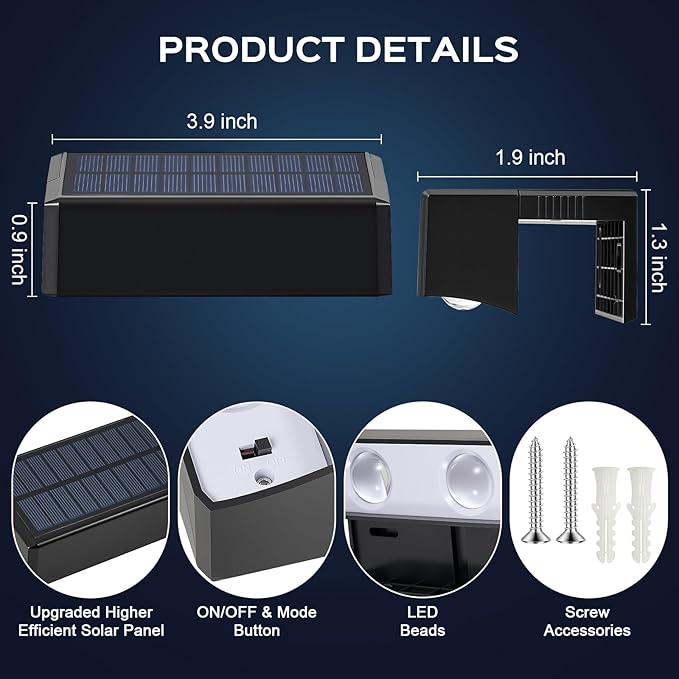 2 Pack Solar Fence Lights Outdoor with 12 Modes LED Lens RGB Color Fixed Changing for Patio, Backyard, Deck, Fence, Railing, Waterproof