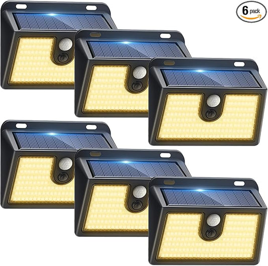 [6 Packs] Solar Motion Sensor Outdoor Lights, Super Bright Solar Lights Outdoor Waterproof, 3 Lighting Modes Security Wall Light for Outside Walking Dog Fence Backyard Deck Garden Door Step Garage