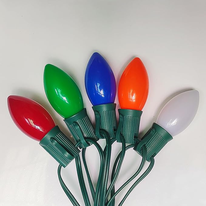 C9 Christmas Lights Outdoor 25Ft Vintage Incandescent Christmas Lights with 26 Multicolor Ceramic Glass C9 Bulbs(1 Spare), Extendable Xmas String Light for Outside Patio Roofline Party Decorations