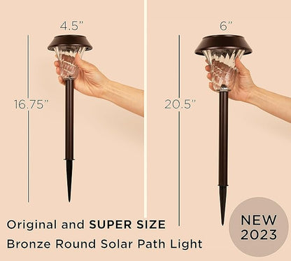 2 Pack Super Size 6" Diameter Bronze Solar Path Light with Large Solar Panel, Glass Lens, Metal Ground Stake, and Extra-Bright LED for Garden, Lawn, Patio, Walkway, Driveway