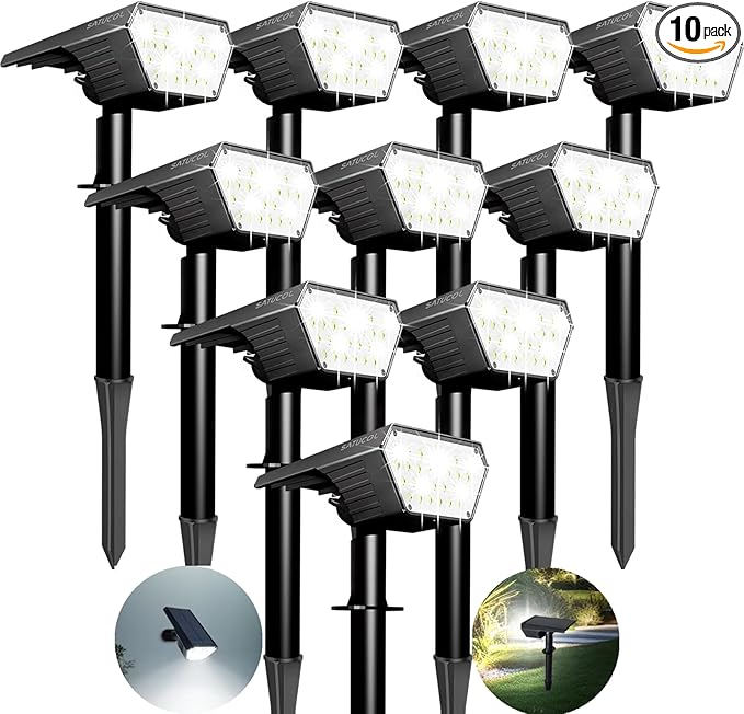 10 Pack Solar Spot Lights Outdoor,Auto On/Off Solar Lights Outdoor Waterproof IP65,2-in-1 Solar Powered Outdoor | Lumora