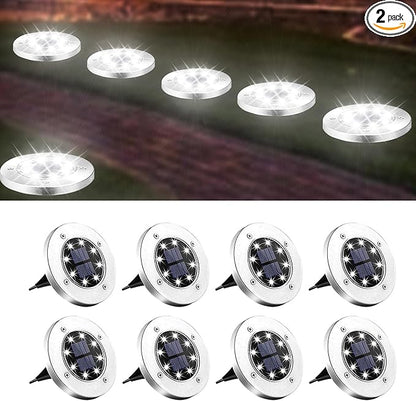 8 Pack Solar Inground Lights for Outside, 8 LED Waterproof Solar Disk Lights, Landscape Lighting for Garden Pathway, Cool White