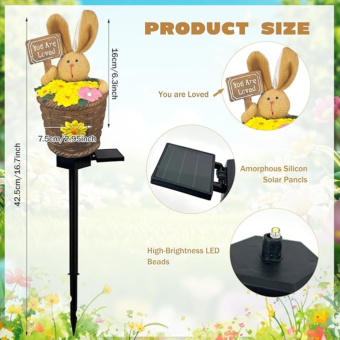 Solar Garden Bunny Lights Outdoor, Waterproof Solar Decorative Lights Outdoor Rabbit Bunny Statue Solars Garden Decorations Outside Solars Light for Yard Lawn Pathway Patio (You are Loved)