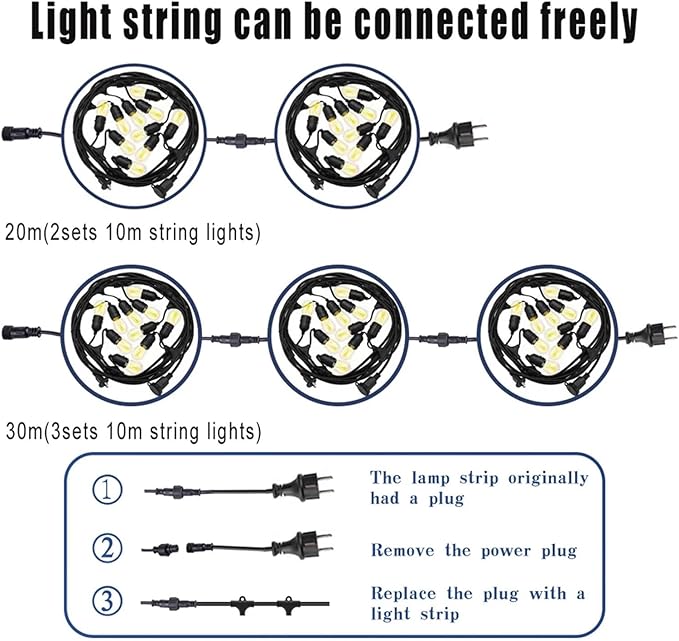 Hanging IP65 10m 20m 30m LED S14 String Lights Waterproof E27 Warm LED Retro Edison Filament Bulb Fairy Outdoor Street Garden Patio Holiday Lighting,20M