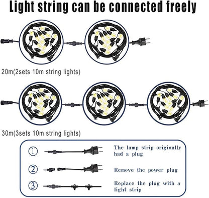 Hanging IP65 10m 20m 30m LED S14 String Lights Waterproof E27 Warm LED Retro Edison Filament Bulb Fairy Outdoor Street Garden Patio Holiday Lighting,10M